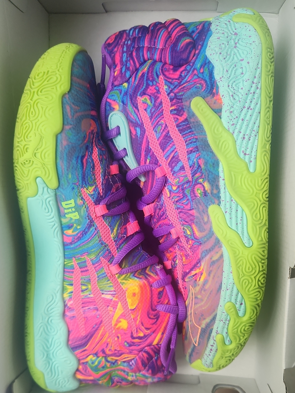 Puma M.E.L.O. Purple Box with Yellow and Teal Paint Splatters
